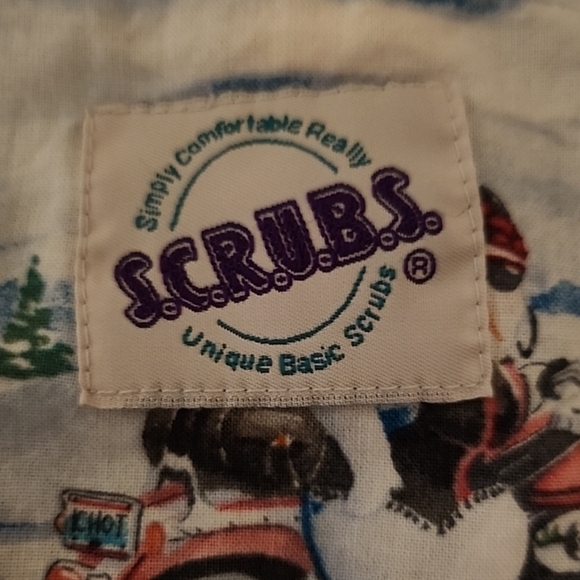 S.C.R.U.B.S. Women's Scrub Top Winter Holiday Snowman Biker Bikers Print V Neck - Picture 6 of 8